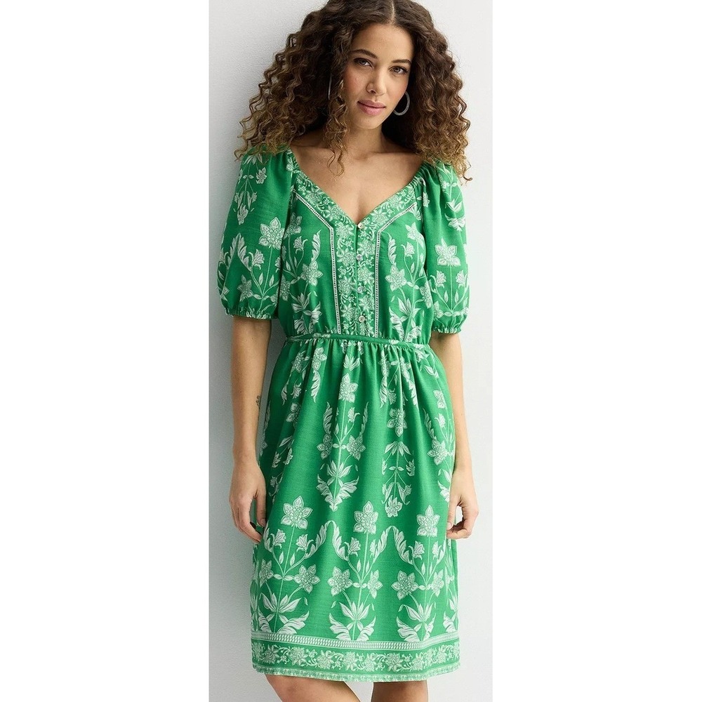 Draper James RSVP Green Floral XL cottagecore boho chic preppy dress puff sleeve